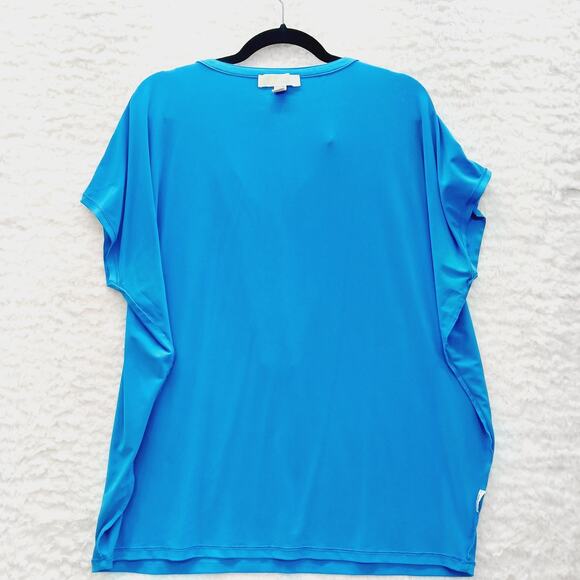 Blouse Kimono Michael Kors Blue Gold Zip Going-Out Top Modern Minimalist Size XL - Picture 15 of 16